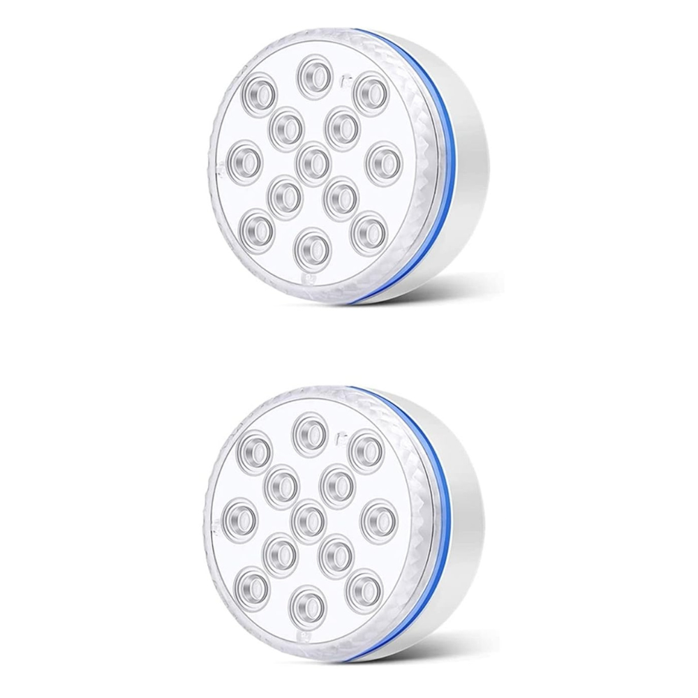 Colorful Belro submersible LED pool party lights floating in a pool, vibrant multicolor lighting for outdoor home and garden decor.