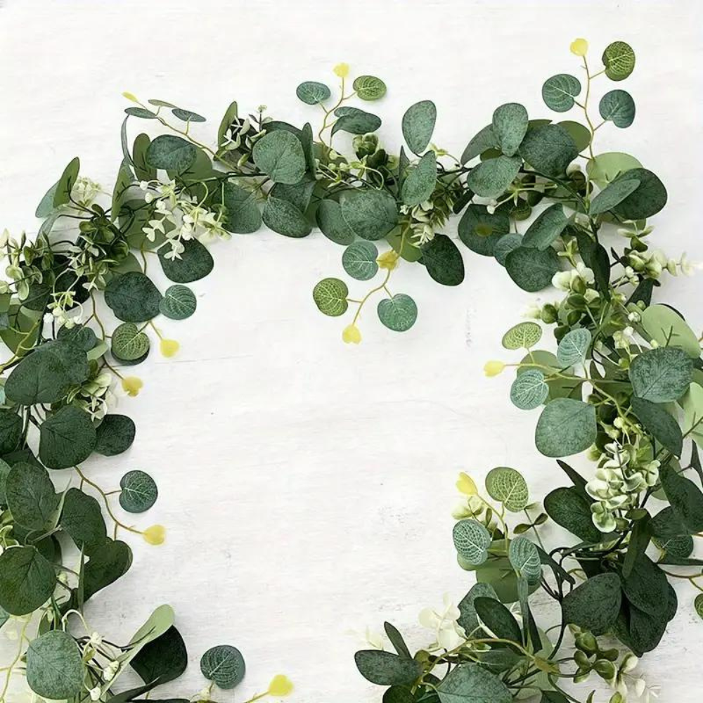 Belro decorative faux eucalyptus garland with green leaves, ideal for home decor and interior styling.