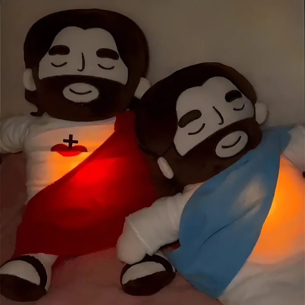 Belro Breathing Jesus plushie for sleep aid, soft and soothing plush toy designed for comfort and relaxation.