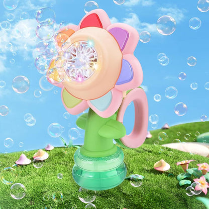 Belro Dancing Sunflower LED Bubble Maker toy with colorful sunflower design and glowing LED lights for outdoor entertainment.