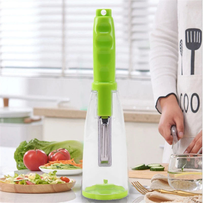 Belro multifunction apple and vegetable peeler with storage tube, kitchen appliance for easy peeling and storage.