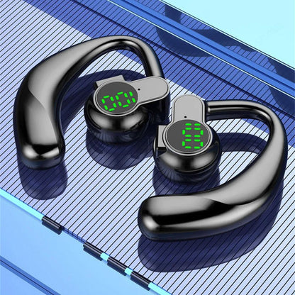 Belro wireless noise-canceling Bluetooth headphones with ear hook design, showcasing adjustable headband and ear cushions.