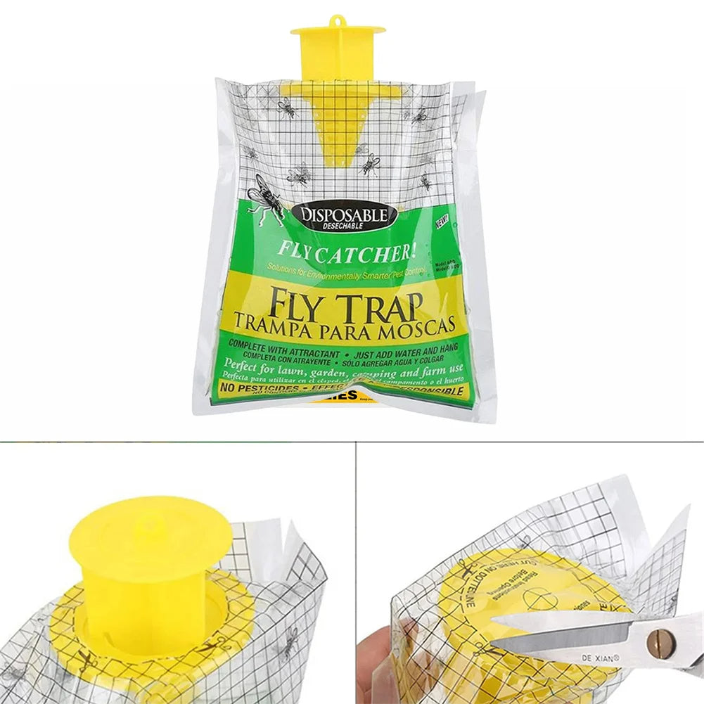 Belro Eco Disposable Outdoor Fly Trap hanging outdoors, designed for pest control in home and garden settings