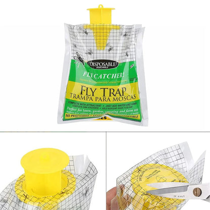 Belro Eco Disposable Outdoor Fly Trap hanging outdoors, designed for pest control in home and garden settings