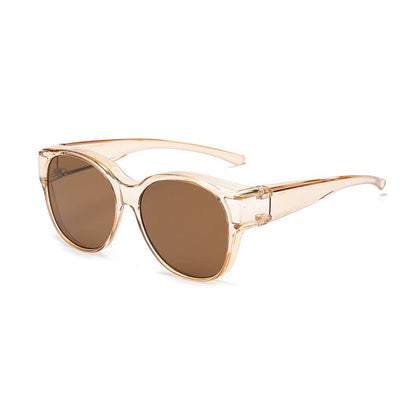 BowLift Fit-Over Polarized UV400 Sunglasses with wraparound design, designed to wear over glasses, blocking sun and glare.