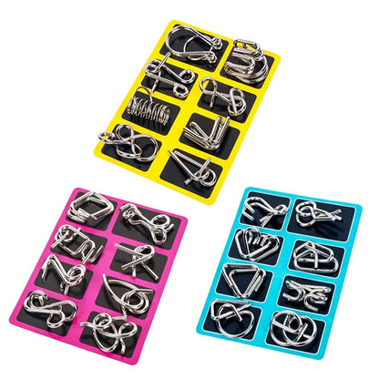 Set of five metal puzzle rings from Belro, brain teaser toys for challenging and engaging mental puzzles.