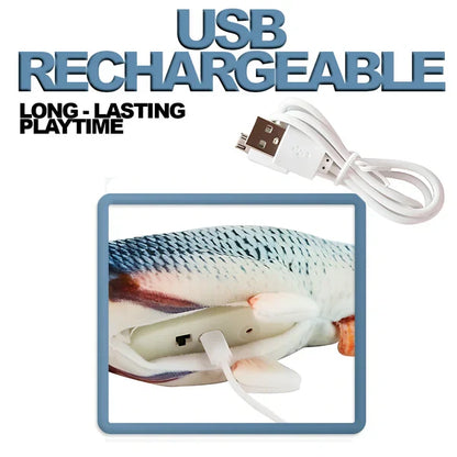 Belro USB Floppy Fish toy for cats, soft plush pet toy with flashing lights, designed to entertain and stimulate feline play.