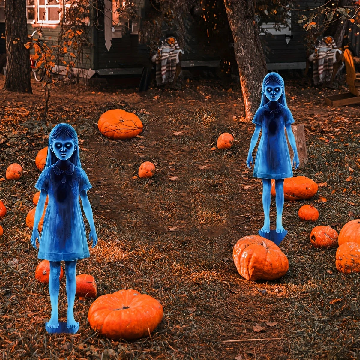 Lighted Ghosts Halloween decoration umbrella accessory by Belro, featuring spooky ghost figures illuminated for outdoor Halloween decor.