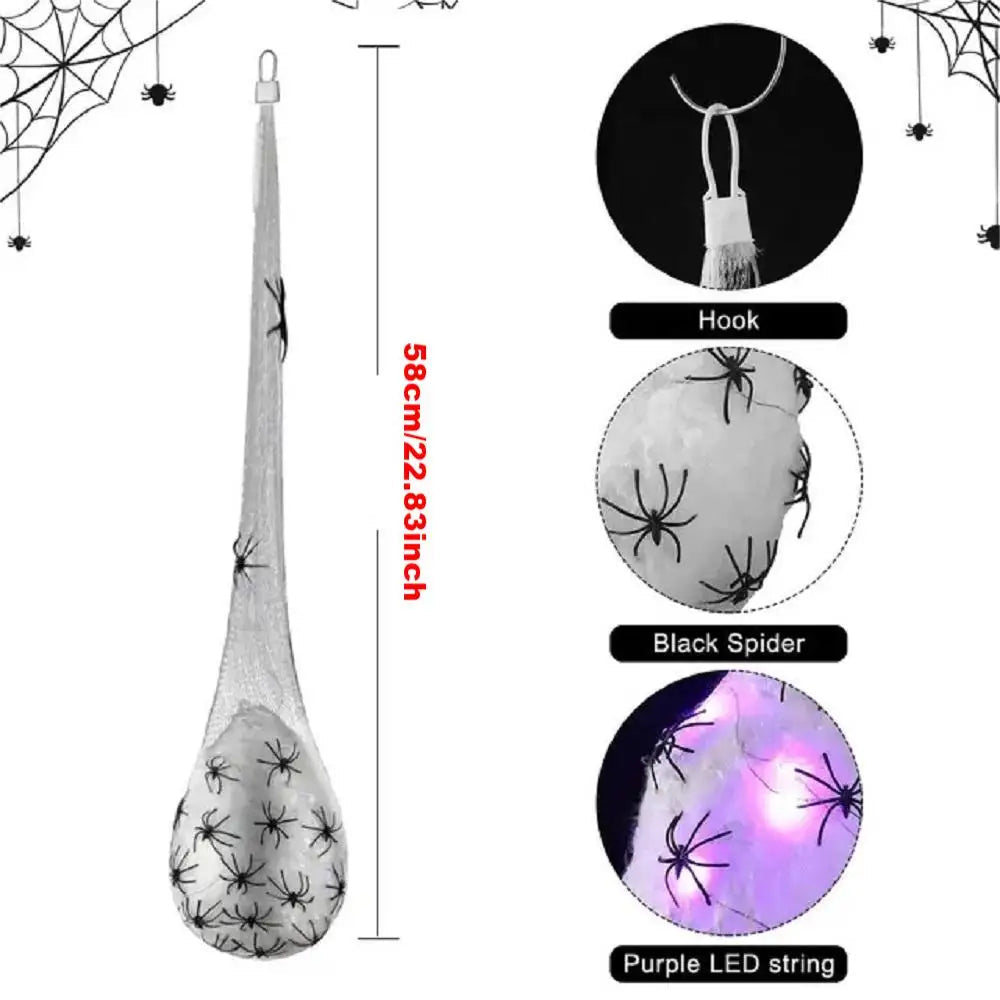 Belro Light Up Spider Egg Sacs Halloween outdoor decor hanging prop with glowing spider egg sacs for festive outdoor decoration.