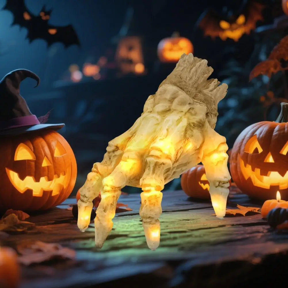 Belro crawling skeleton hand with lights and sound, designed as a men's clothing accessory, featuring a spooky skeleton hand with illumination.