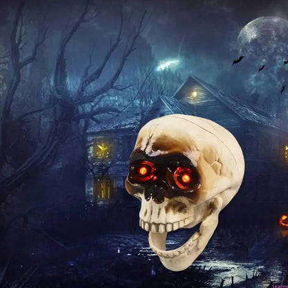 Belro men's animated Halloween skeleton head costume with flashing eyes, perfect for spooky costume parties and Halloween celebrations.