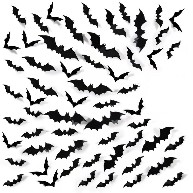 Belro 3D PVC Halloween bat wall stickers decorated on a wall, suitable for spooky-themed home or party decor.
