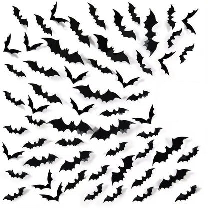 Belro 3D PVC Halloween bat wall stickers decorated on a wall, suitable for spooky-themed home or party decor.