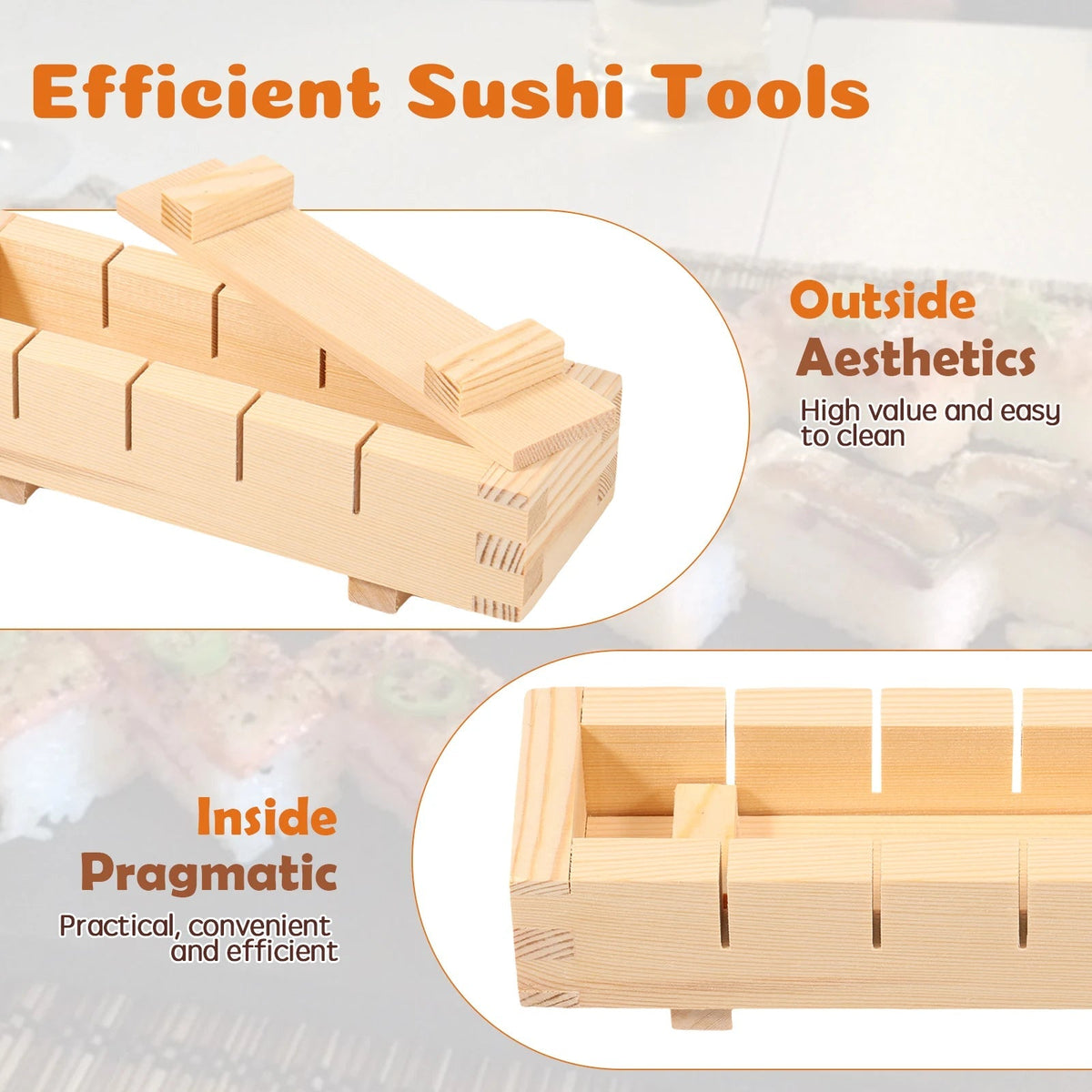 Handcrafted wooden sushi maker press mold from Belro, designed for home kitchen sushi preparation with natural wood finish.