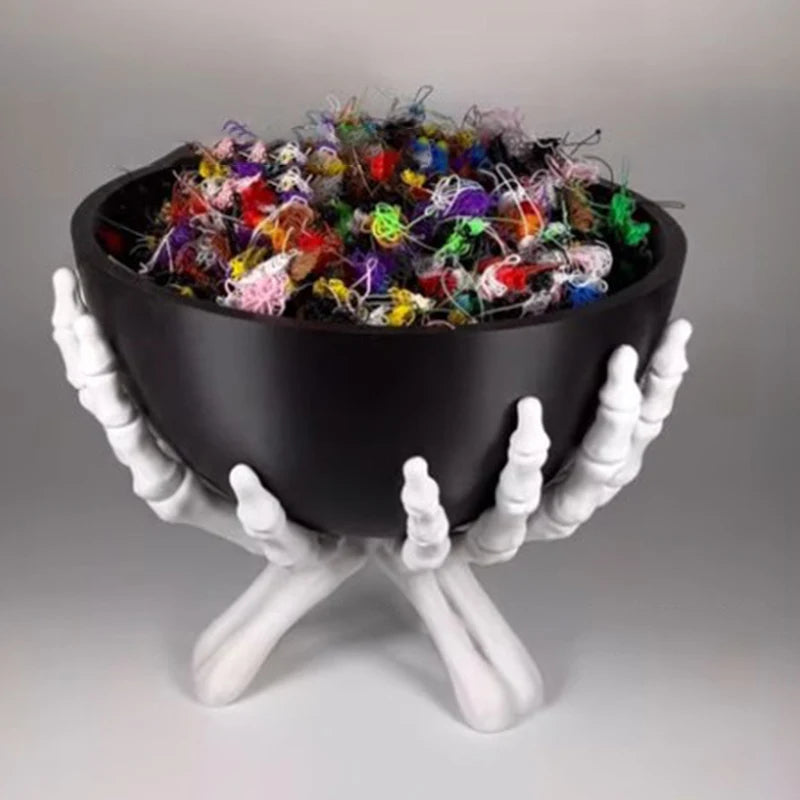 Belro Gothic Skeleton Hands Halloween candy bowl with spooky skeleton hand design for kitchen and dining décor.