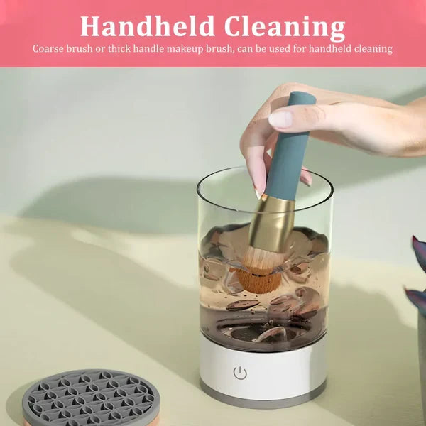 Belro automatic electric makeup brush cleaner in white with control buttons, designed for easy, hygienic brush cleaning.