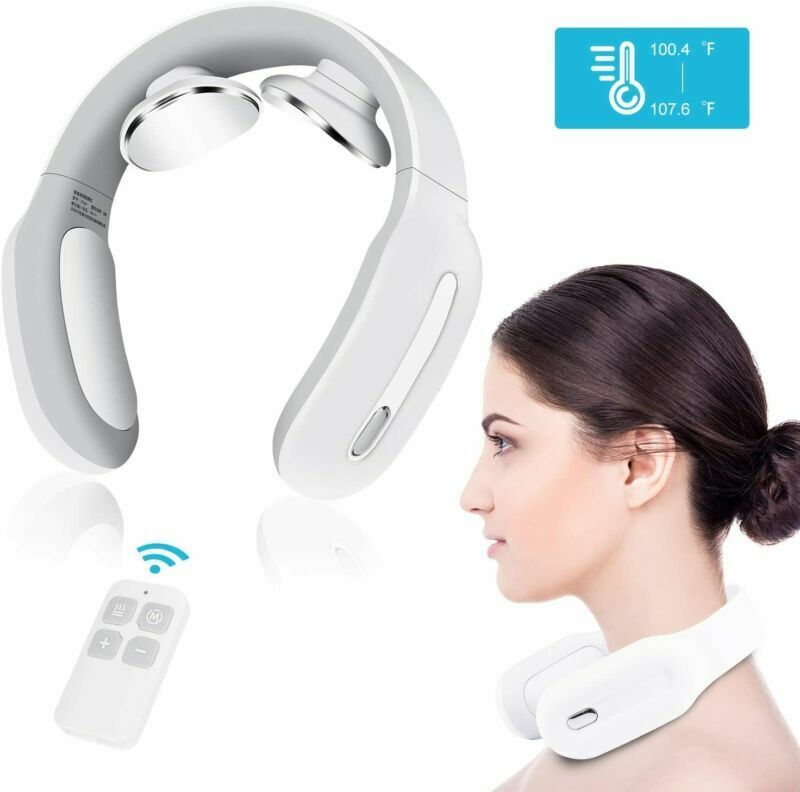 Belro Pulse & Heat Intelligent Neck Massager with adjustable straps and control buttons for personalized relaxation and pain relief.