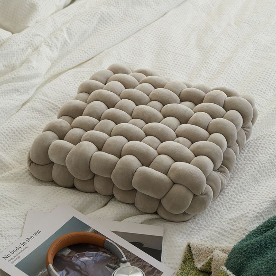 Mivoza woven knot floor cushion with soft velvet cover, plush seat pad for living room floor seating and comfort.