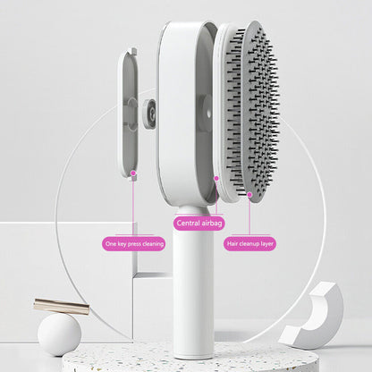 Belro self-cleaning hair brush with ergonomic handle and flexible bristles for easy hair detangling and cleaning.