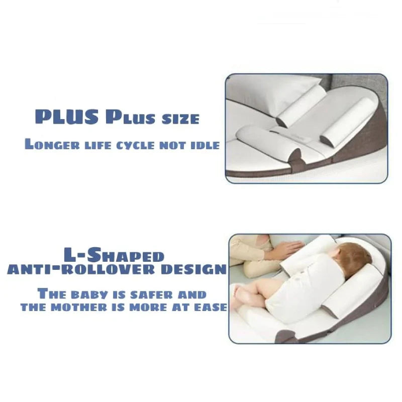 Belro baby wedge side sleeping pillow for newborns, designed to prevent reflux and reduce roll in bed.