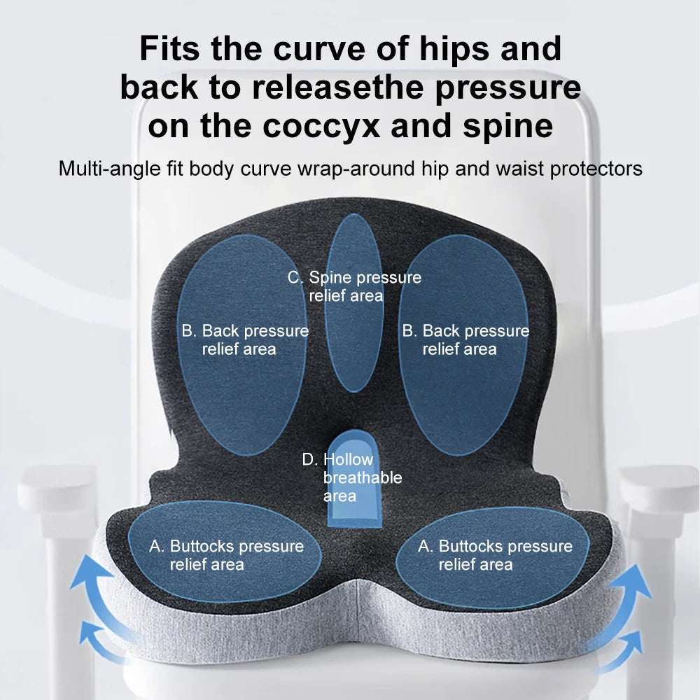 Belro memory foam lumbar pillow seat cushion for back support, featuring ergonomic design and plush fabric for comfort.