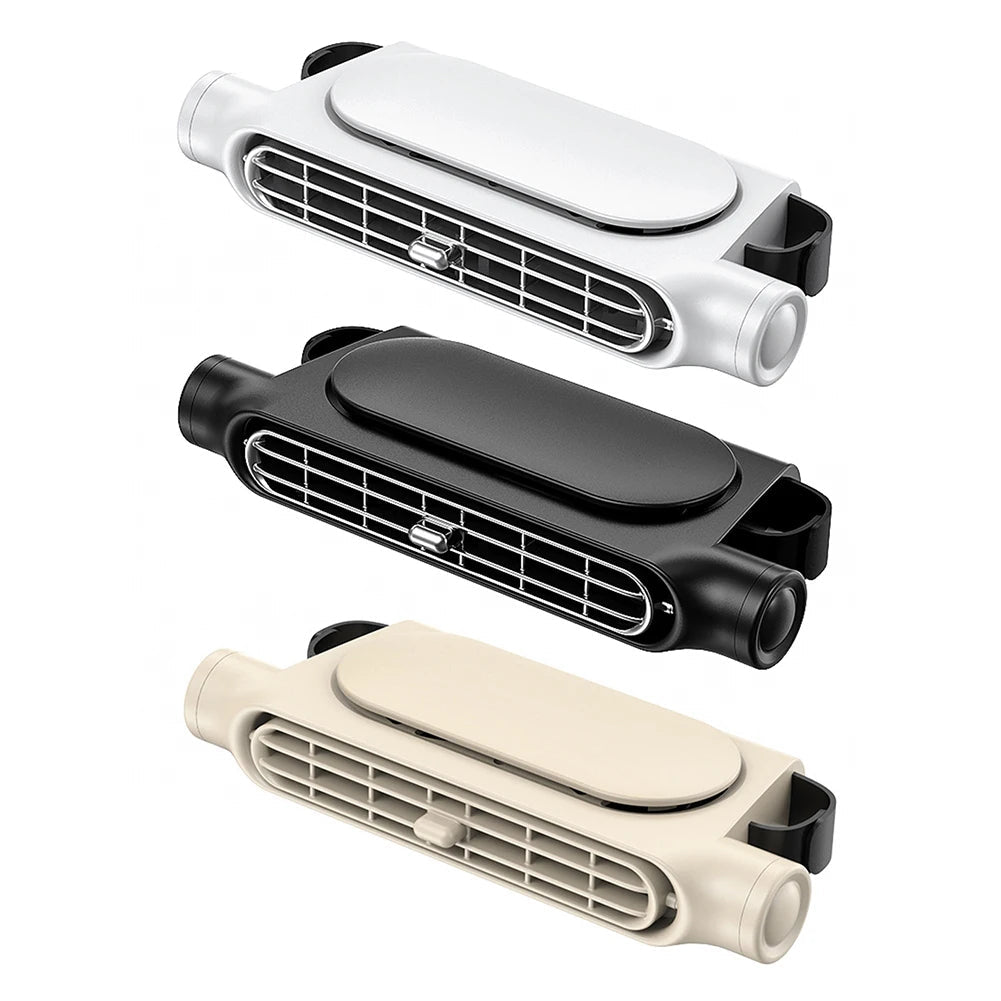 Belro car seat cooling fan for sports and outdoors, showing compact design and adjustable fan blades in use during travel.