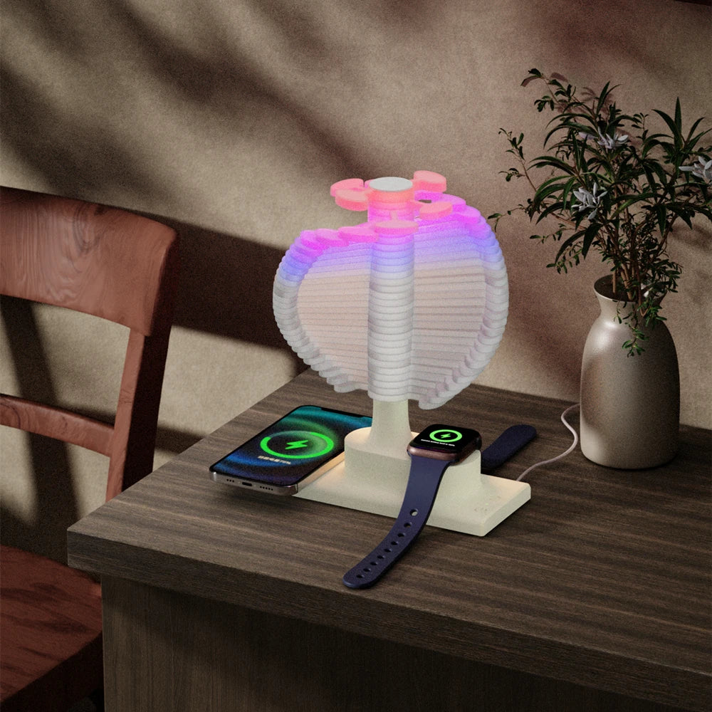 Belro Spiral Tree Table Lamp with integrated wireless charger, featuring a modern spiral design and soft glowing night light.