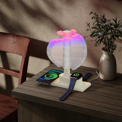 Belro Spiral Tree Table Lamp with integrated wireless charger, featuring a modern spiral design and soft glowing night light.