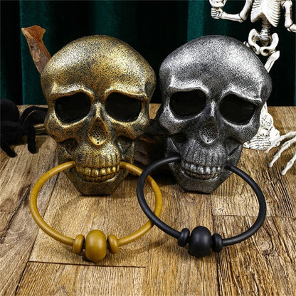 Belro Skeleton Head Door Knocker Halloween decoration mounted on door, detailed skull design for spooky seasonal decor