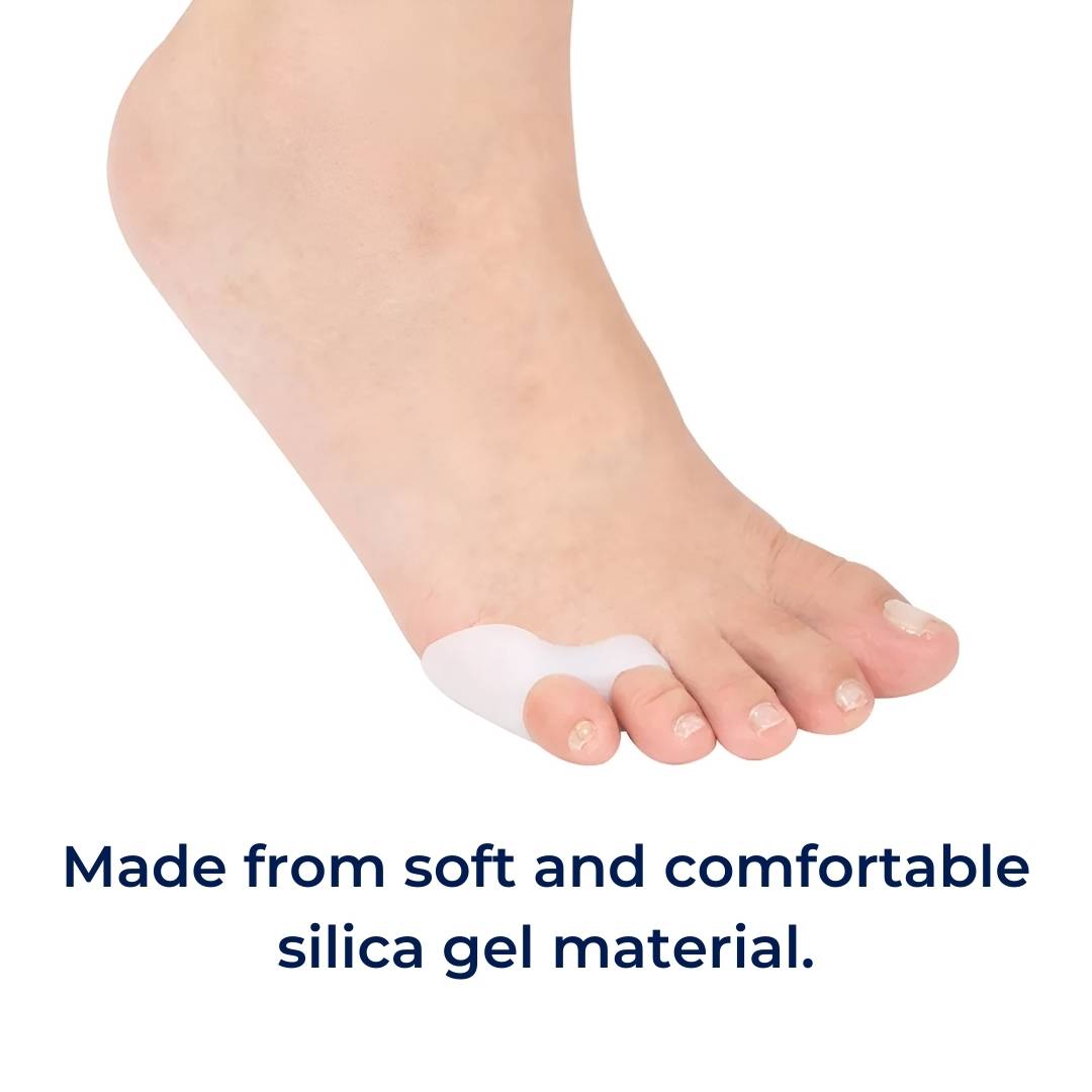 Bowlift orthopedic toe spacers and bunion correctors for gel alignment and pain relief, shown on toes in close-up.