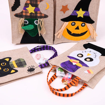 Belro Halloween treat bag with pumpkin, cat, witch, and skull designs, featuring vibrant colors and festive Halloween-themed artwork.