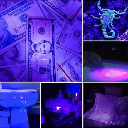 Belro UV flashlight for bed bug detection and stain finding, compact electronic device emitting ultraviolet light.