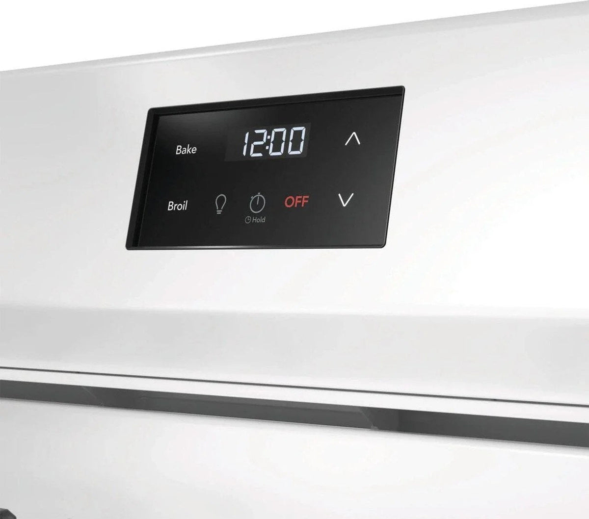 Casavibeo Frigidaire 30-inch gas range with four burners and oven, stainless steel finish, and control knobs.