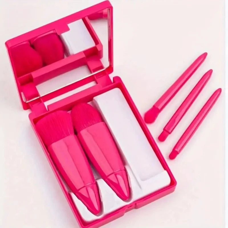 Belro mini makeup brush set with five brushes and a compact mirror, ideal for beauty and makeup application.