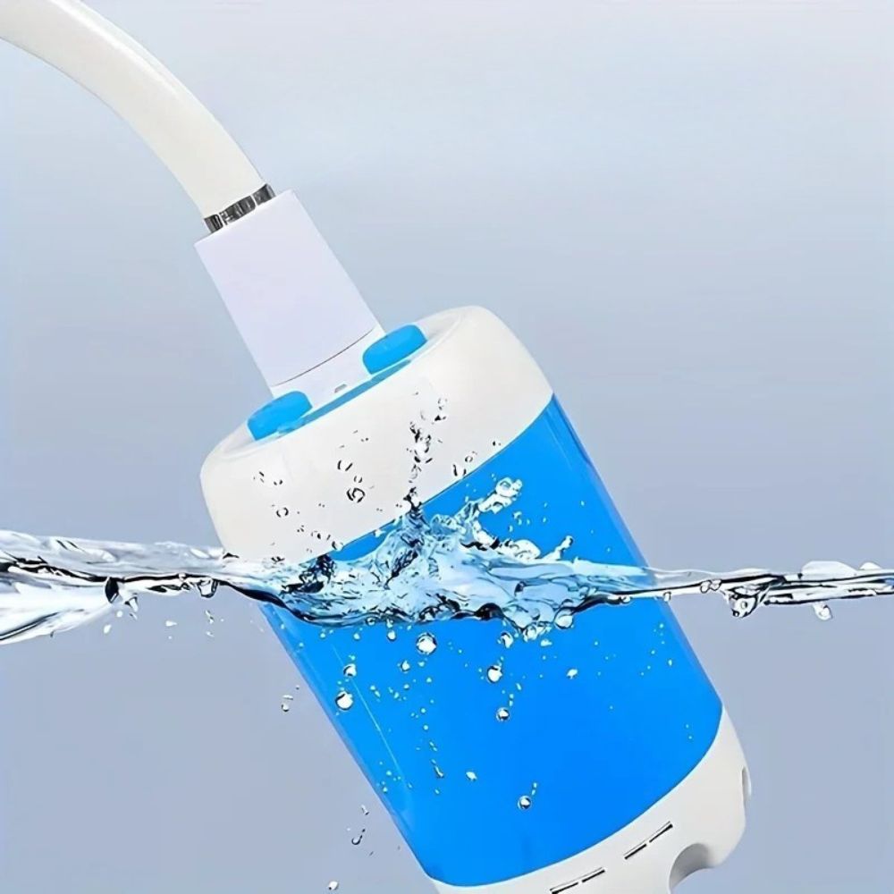 Portable USB rechargeable water pump shower head by Belro, outdoor home and garden water supply device with hose attachment.