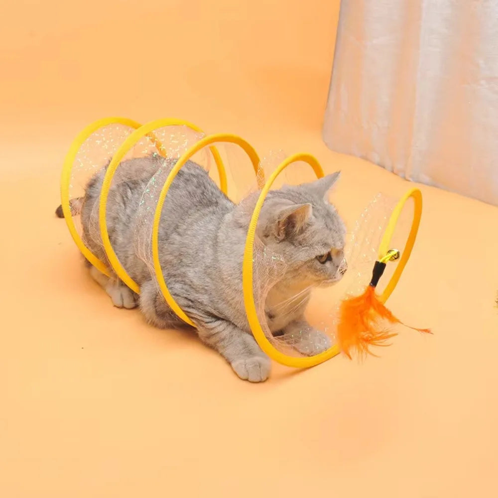 Belro collapsible S-type interactive cat tunnel made of fabric, featuring multiple openings for playful feline exploration.