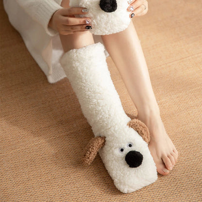 Belro cute dog fuzzy socks, cozy winter leg warmers made of soft, plush material perfect for cold weather.
