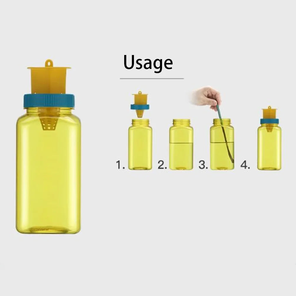 Belro reusable fruit fly catcher bottle for outdoor pest control, featuring a clear container with entry points to trap flies effectively.