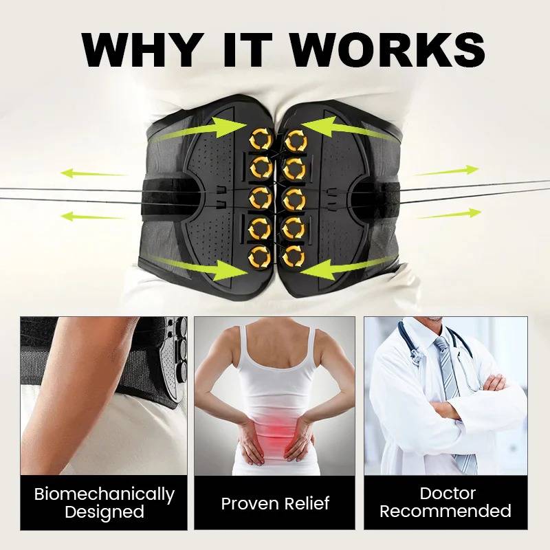 Belro lumbar support brace with adjustable suspenders, designed to provide lower back pain relief and support.