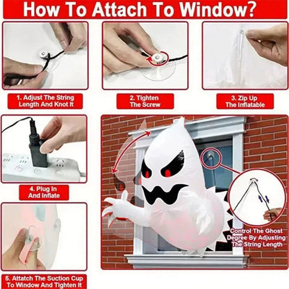 Belro inflatable Halloween ghost decoration, 4.59ft tall, featuring a spooky ghost figure with ghostly clothing for Halloween decor.