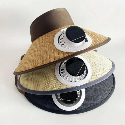Belro wide brim sun hat with built-in solar powered fan, outdoor accessories for sun protection and cooling.