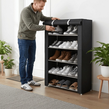 Mivoza fabric shoe rack with steel frame, 6 or 8 tiers, space-saving freestanding shoe storage organizer.