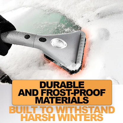 Belro electric heated ice scraper with ergonomic handle for removing ice from car windows in outdoor winter conditions.