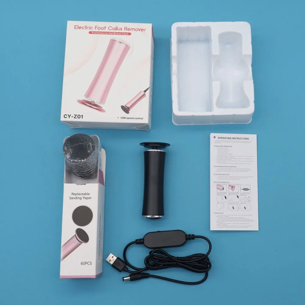 Belro electric foot file and callus remover for smooth, soft feet, featuring a sleek design and ergonomic handle.