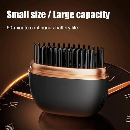 Wireless 2-in-1 portable ceramic hair straightener by Belro, showing sleek design and ceramic plates for styling hair.