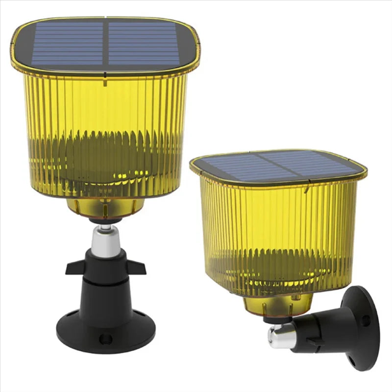 Belro solar bird repeller with sound and light for outdoor pest control, showing solar panel and motion-activated features.