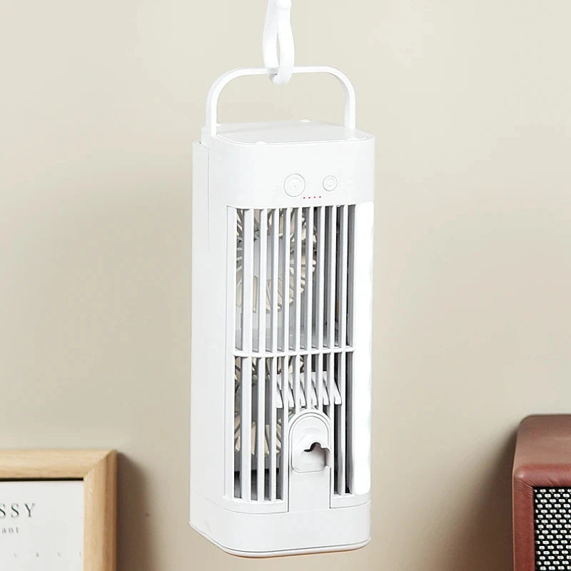 Belro mini portable air conditioner desk fan with spray cooling for outdoor and home use, compact and easy to carry.