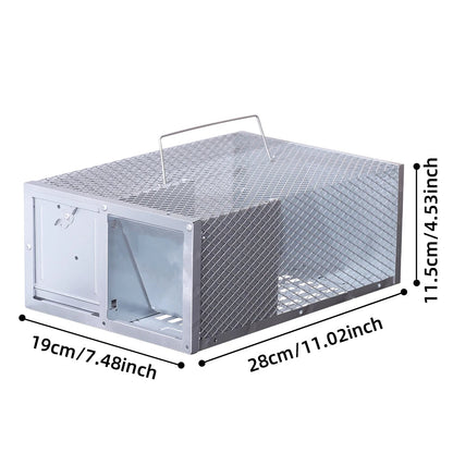 Belro reusable metal mouse trap cage with single door, ideal for outdoor pest control in home and garden settings.