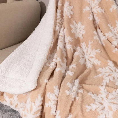 Belro Christmas wool blanket throw draped over sofa, showcasing cozy festive design for bed or living room decor.