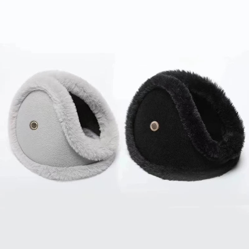 Belro plush winter ear muffs with built-in earpiece, soft and warm for cold weather, shown in a cozy outdoor setting.
